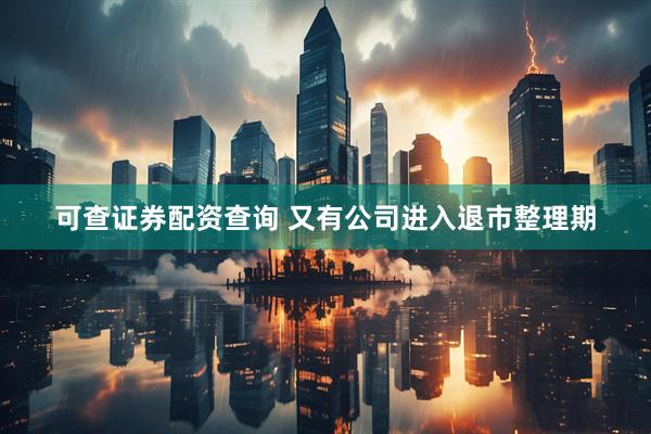 可查证券配资查询 又有公司进入退市整理期